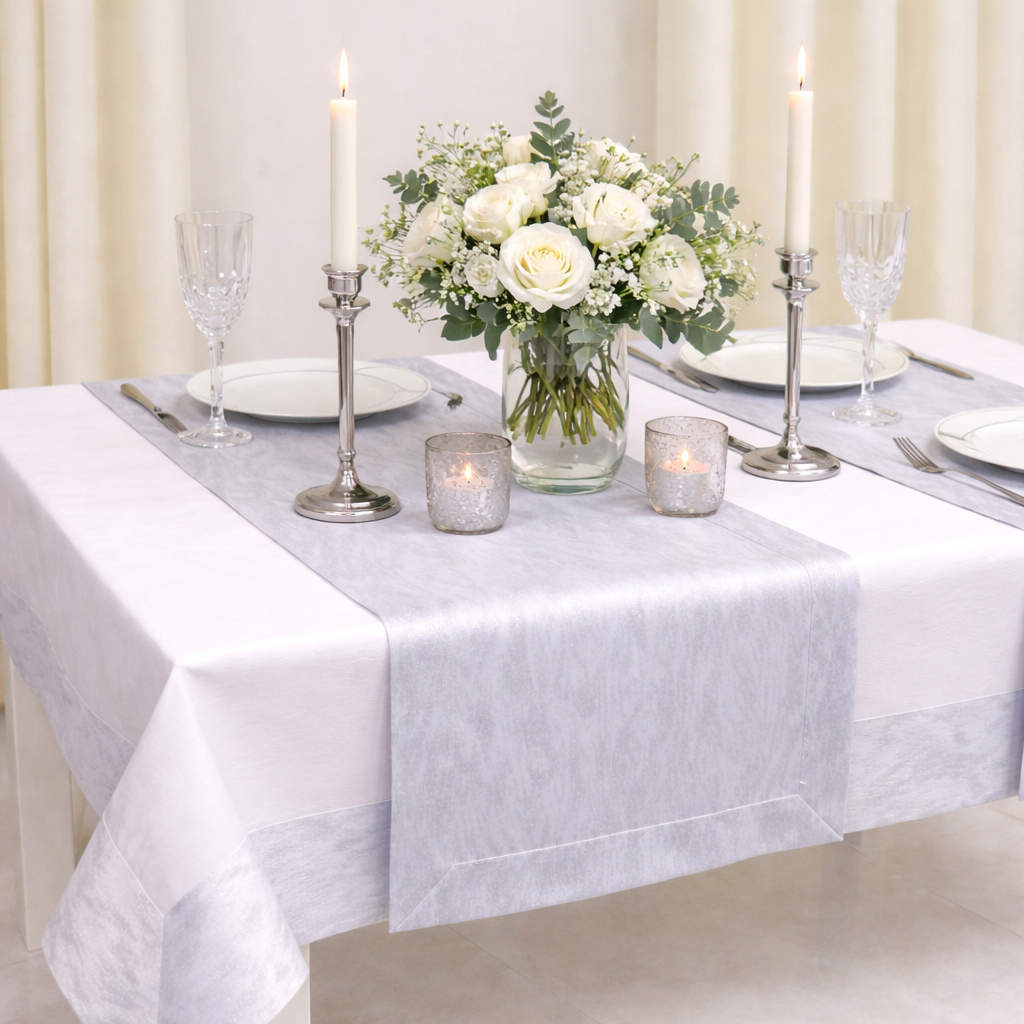 Obrus Chmurka Lux – Biały srebrny Obrus Chmurka Lux – Biały srebrny