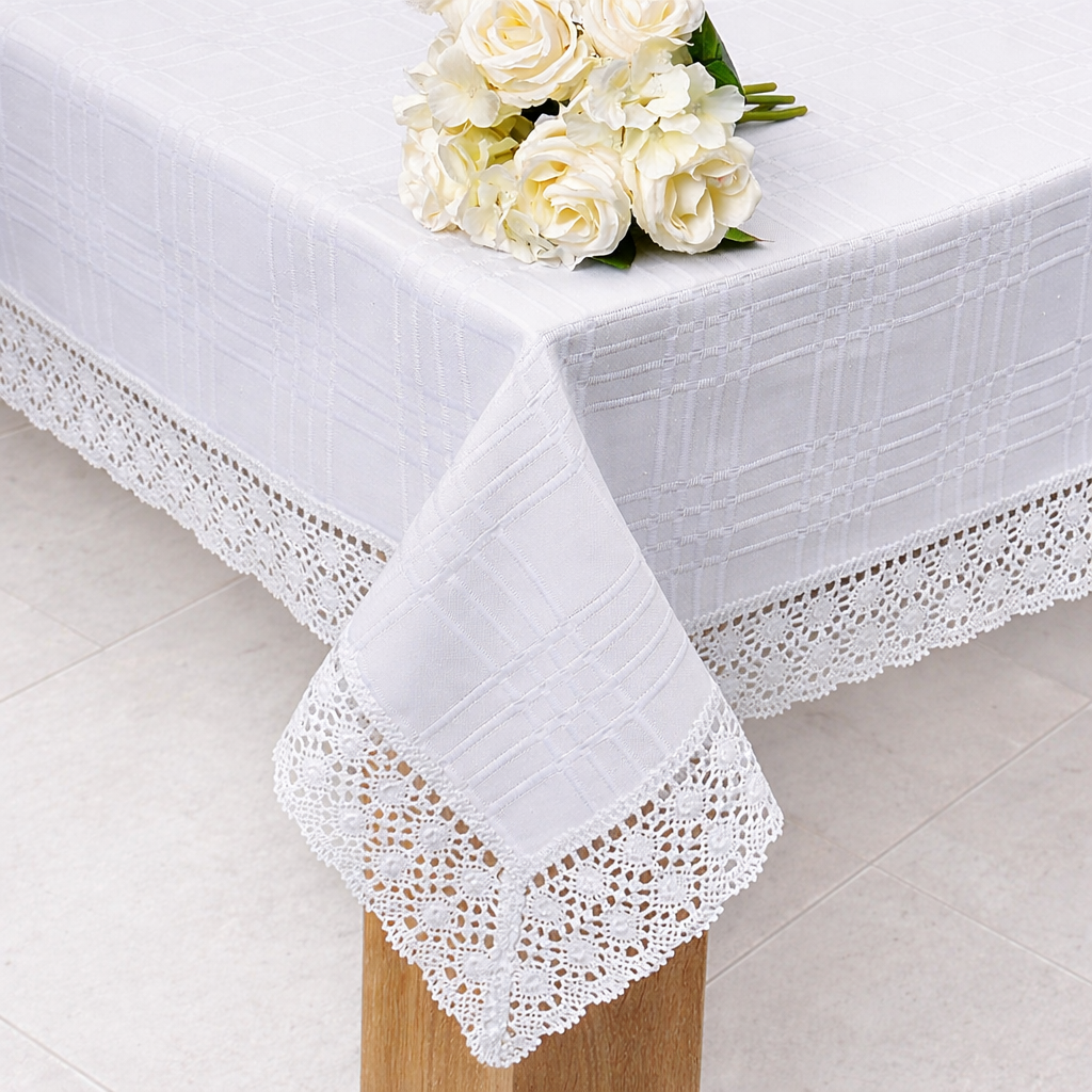 Obrus bawełniany z koronką- Biały Obrus bawełniany z koronką- Biały