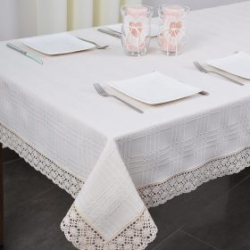 Obrus bawełniany z koronką- Naturalny