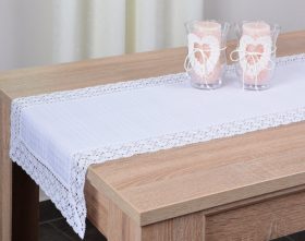 Bieżnik bawełniany z koronką- Biały