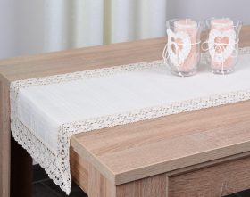 Bieżnik bawełniany z koronką- Naturalny