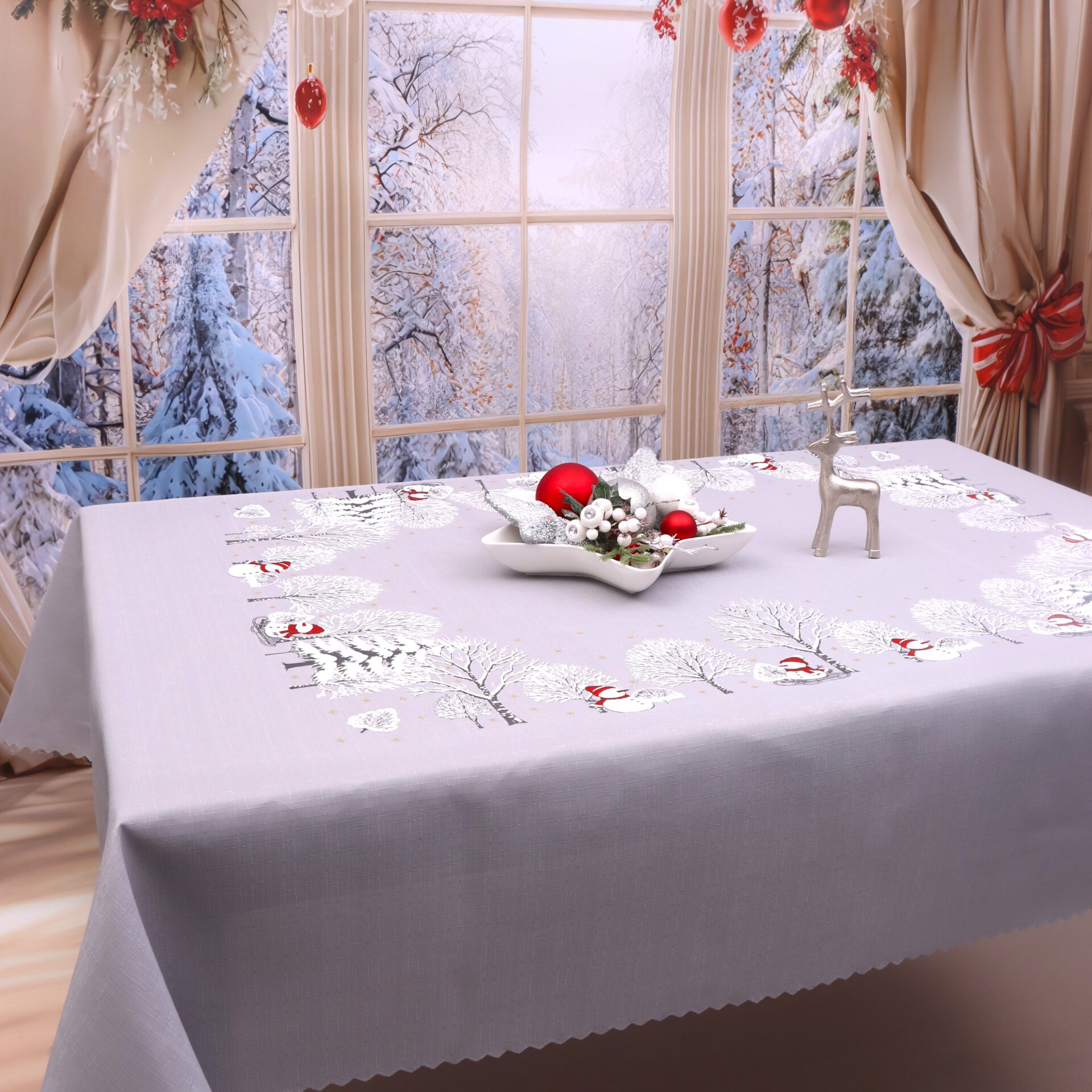 Obrus Świąteczny Bałwanki – Szary Obrus Świąteczny Bałwanki – Szary