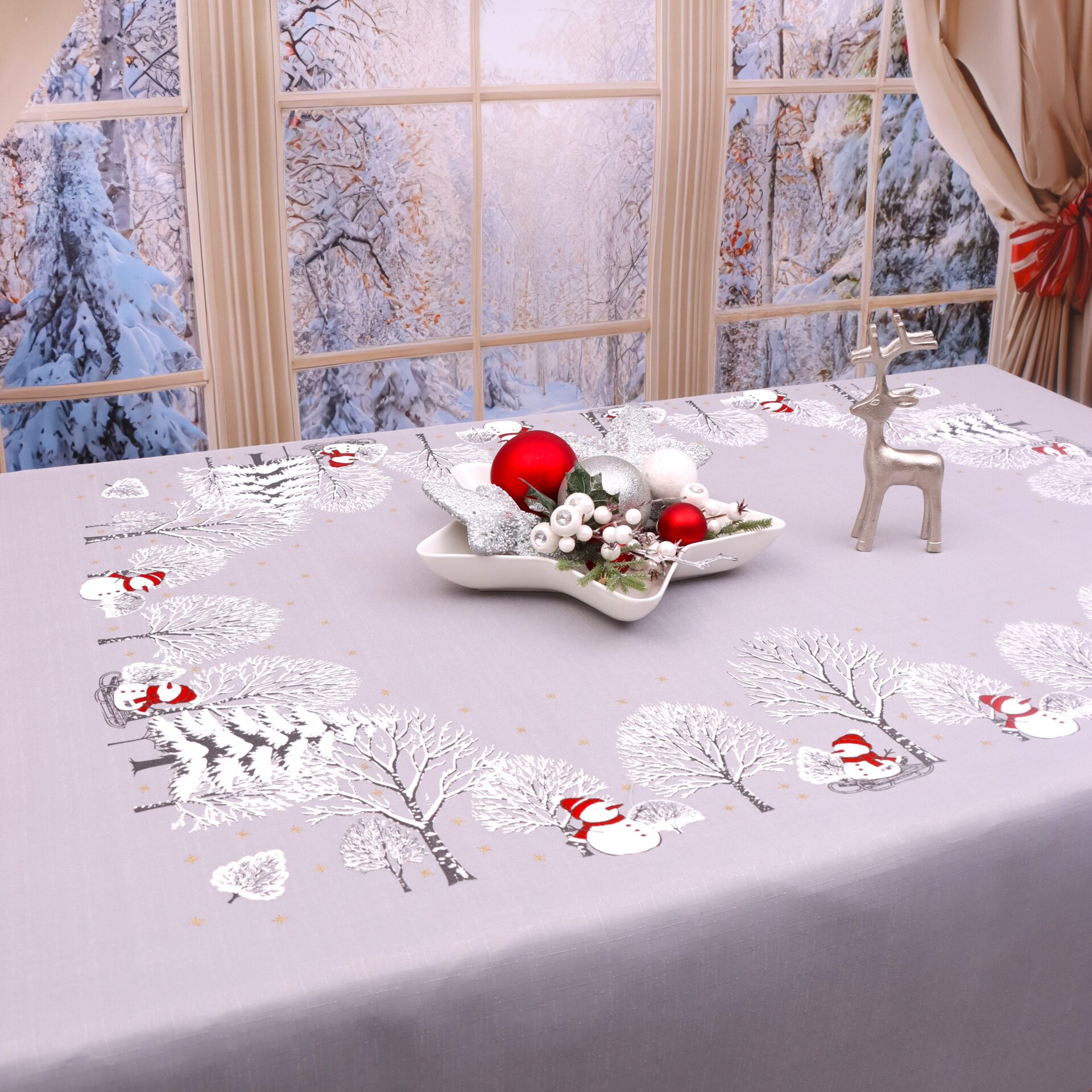 Obrus Świąteczny Bałwanki – Szary Obrus Świąteczny Bałwanki – Szary