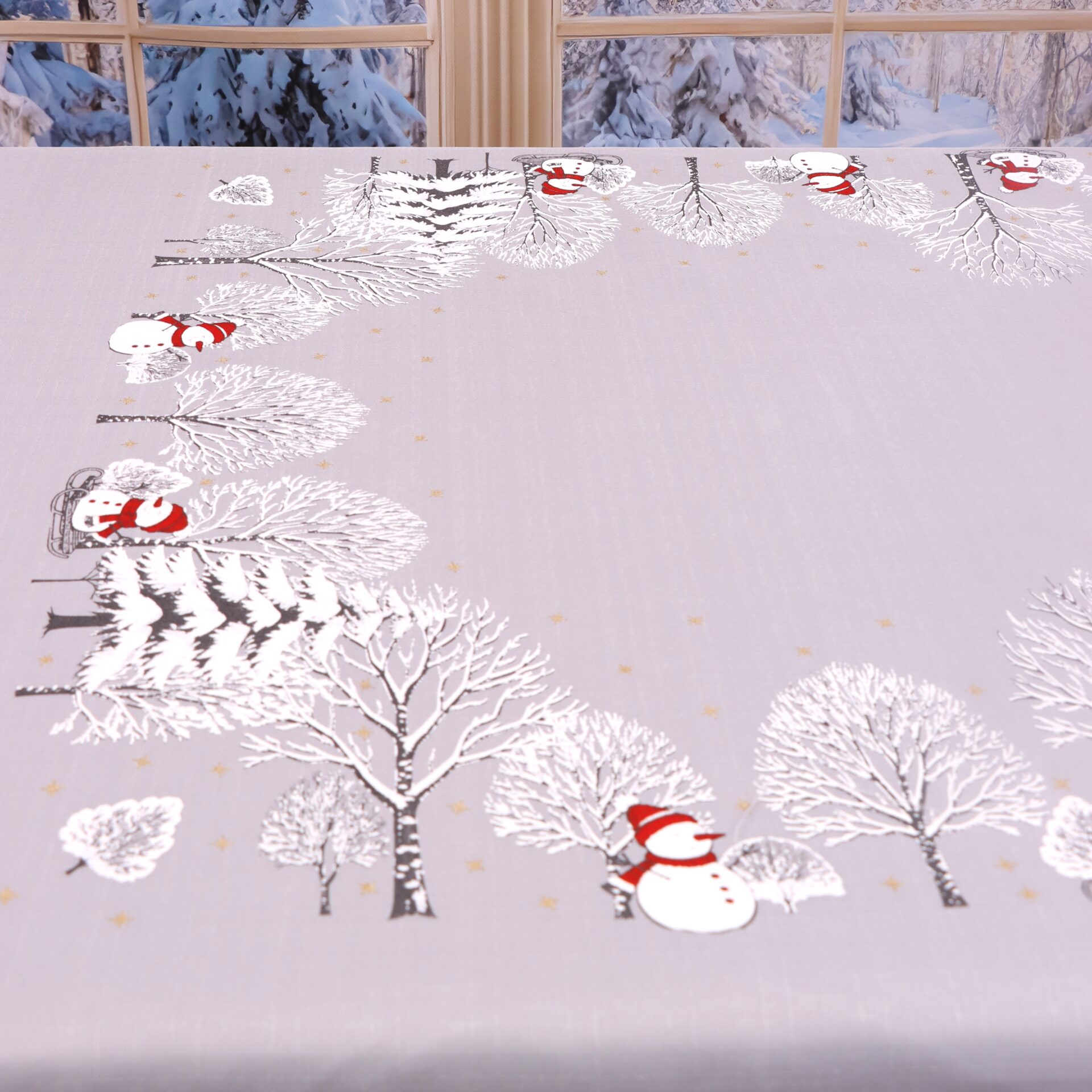 Obrus Świąteczny Bałwanki – Szary Obrus Świąteczny Bałwanki – Szary