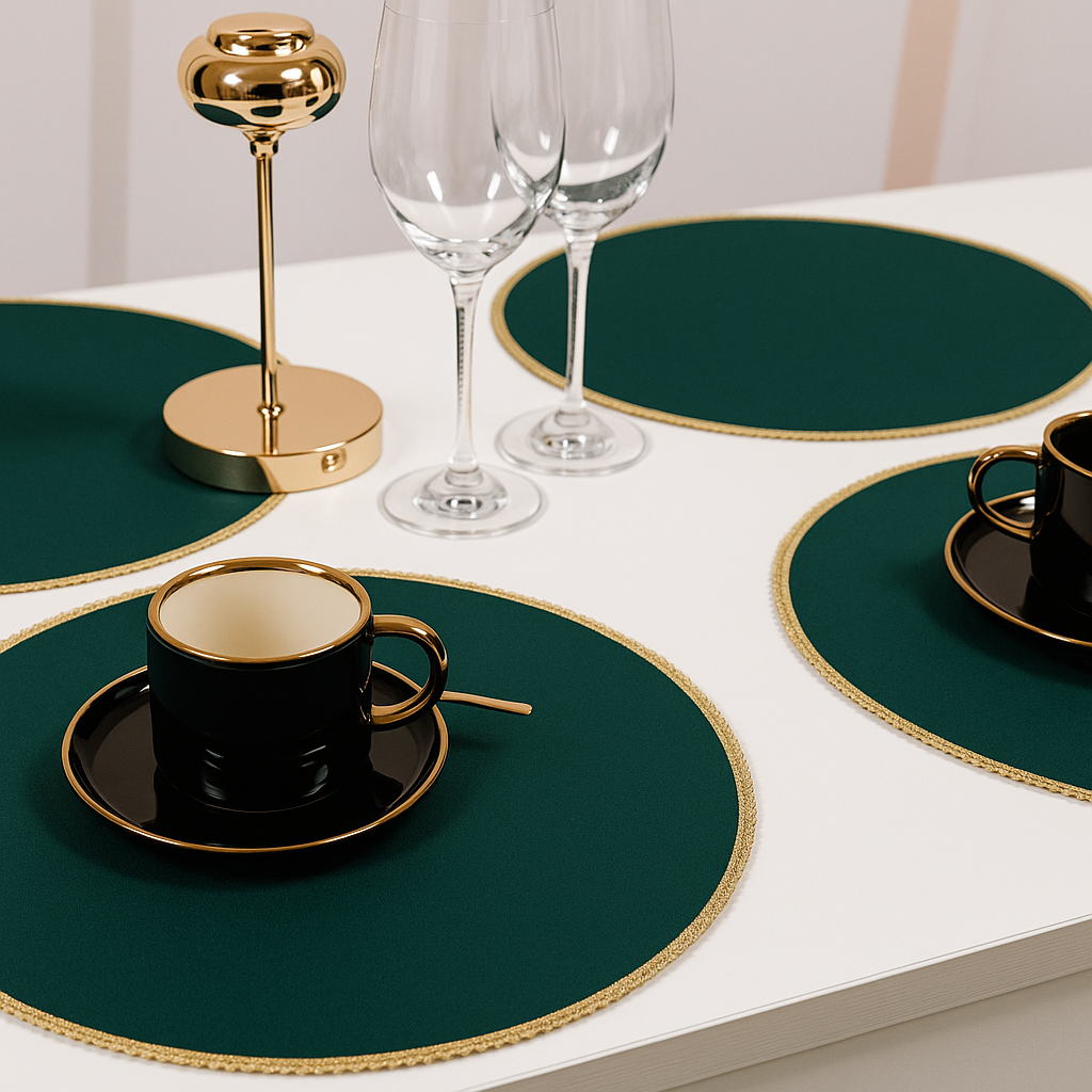Podkładka okrągła z koronką – Ciemna zieleń+ złoto Podkładka okrągła z koronką – Ciemna zieleń+ złoto